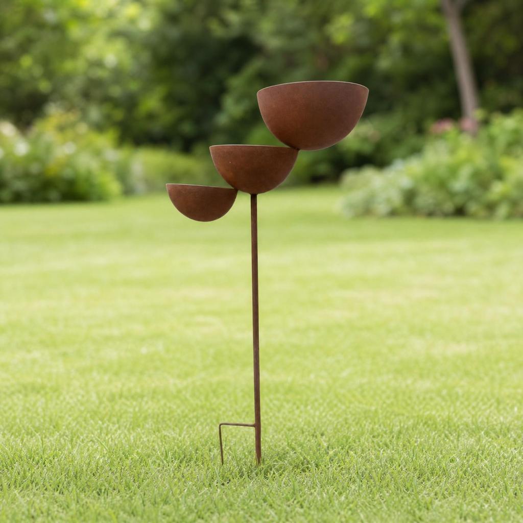Iron Bird Feeder with Three Bowls Decorative for Lawns