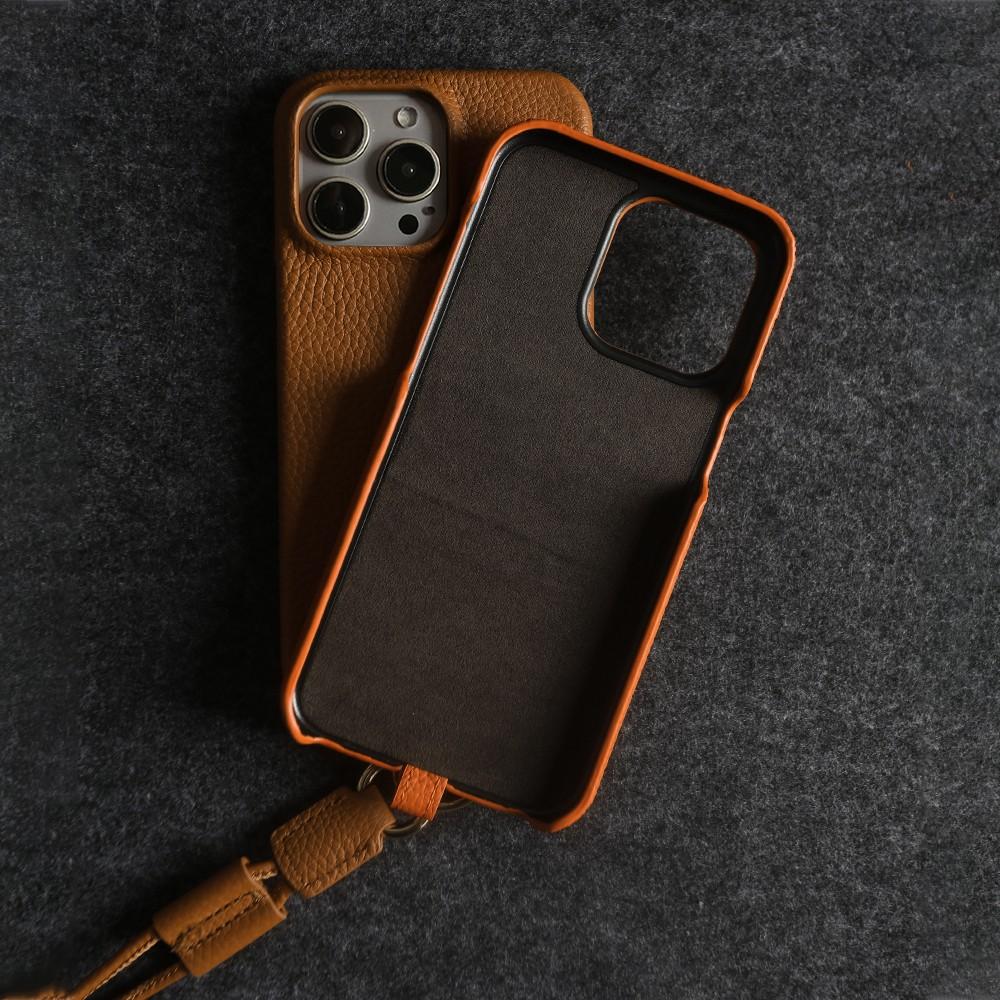 Full Grain Cowhide Leather Case for iPhone 17 Pro Max Air 16 Pro 15 14 Plus 13 12 11 Crossbody Long Strap Mobile Phone Cover