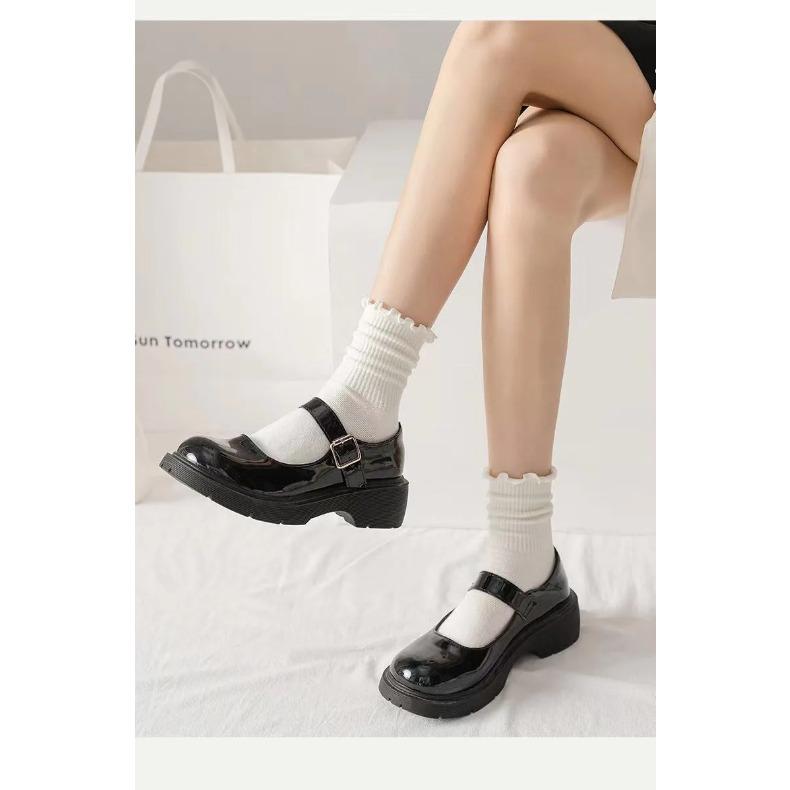 5 Paare /Los Socken für Damen Rüschen Mittelrohr Knöchel Kurz Atmungsaktiv Schwarz Weiß Set Frühling Herbst