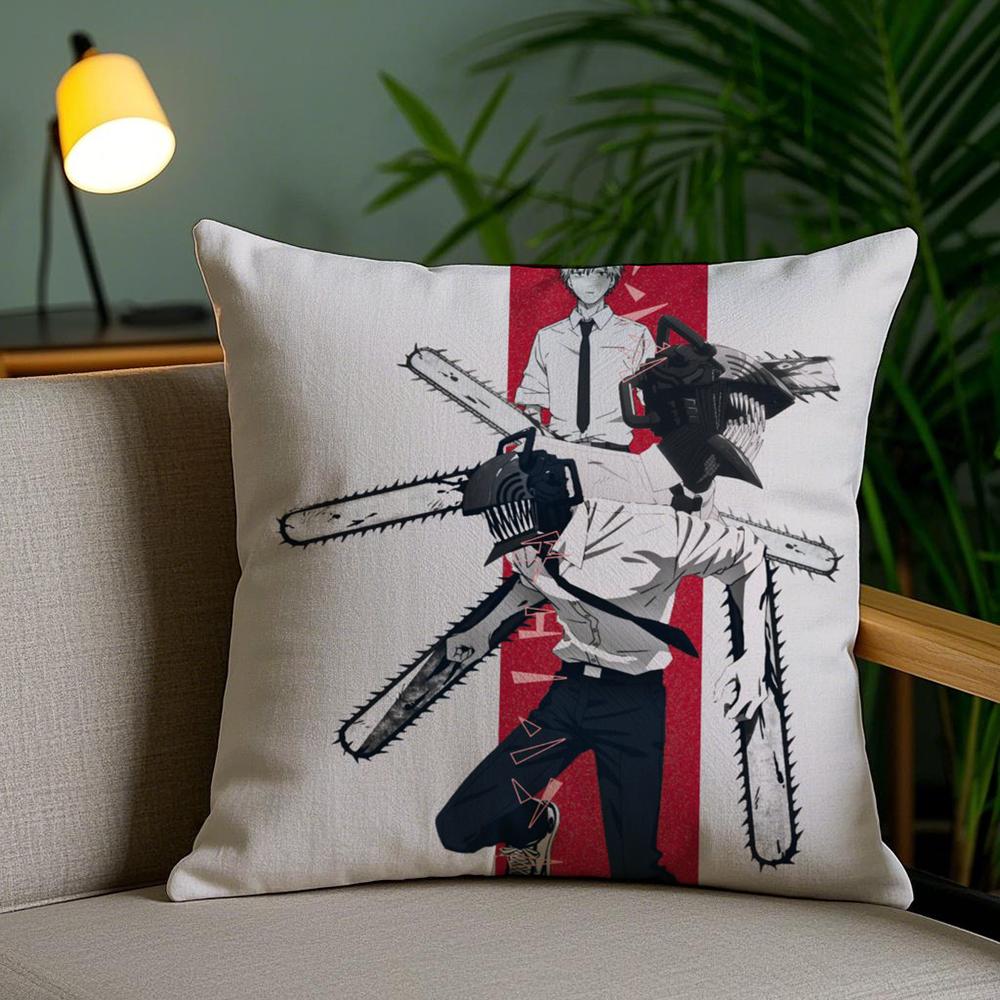 Cute C-Chainsaw Man Anime Cushion Cover Soft Short Plush Double-Sided Printing Home Decor Machine Washable Pillow Case Gift
