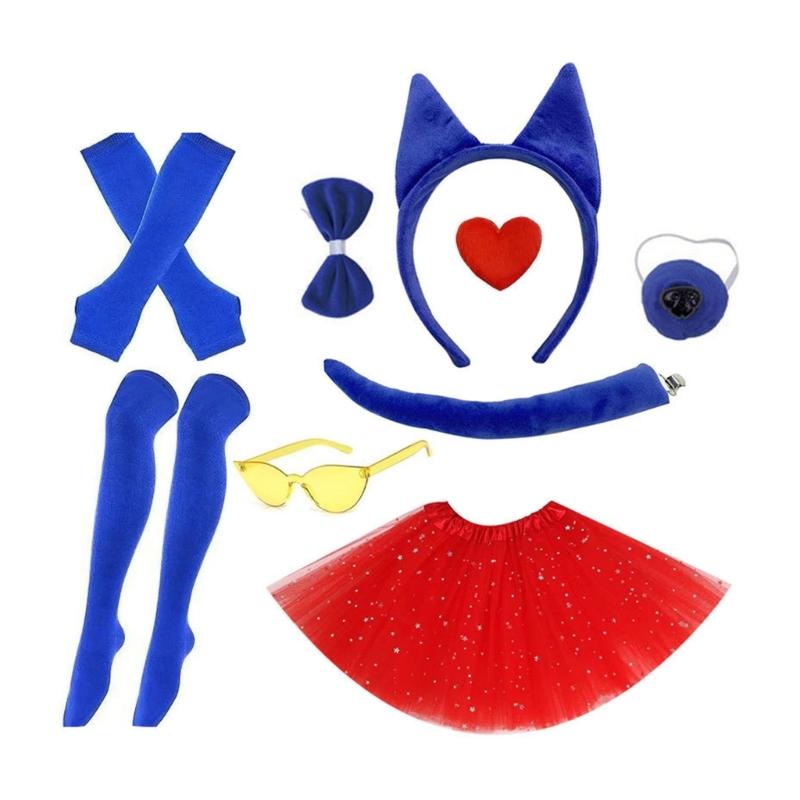 

9Pcs Shepherd Dog Costume Accessory with Headband Nose Tail Bowtie Skirt Stocking Gloves Glasses for Kid Adult Halloween 1