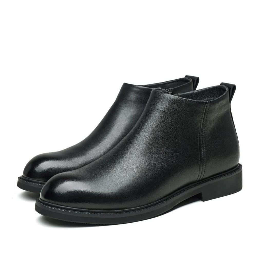 2023 Autumn/Winter Men's Genuine Leather Mid-Cut Casual Boots TB89183 - Plus Velvet, Slip-On, All-Purpose Business Style