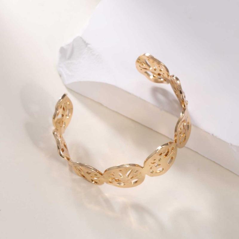 European and American Jewelry Bamboo Inlay Creative Temperament Bracelet Light Luxury Opening Stainless Steel Electroplated 18k Women's Gold Bracelet