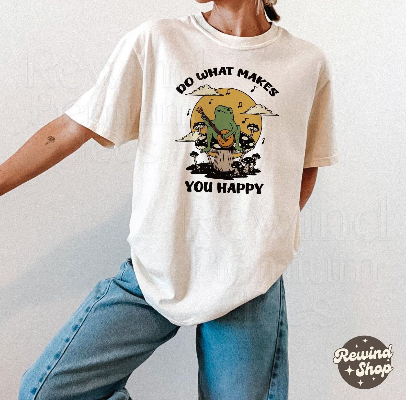 Do What Makes You Happy Frog Tshirt - Frog Guitar Mushroom Comfort Colors Shirt - Weirdcore Meme Graphic Tees M