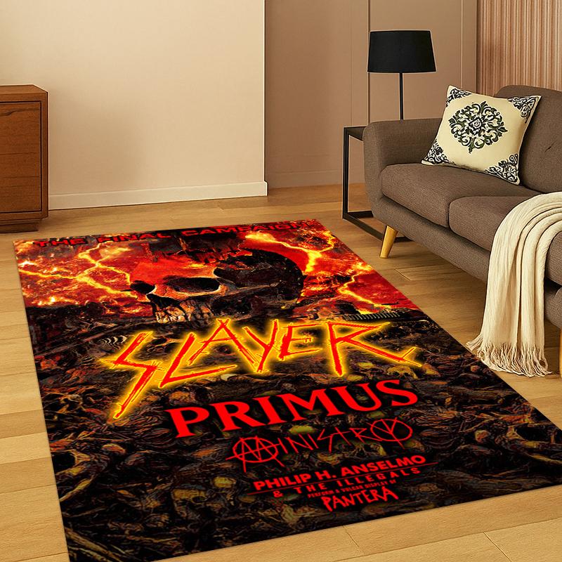 3D Slayer Heavy Metal Rcck Band Sign Carpet Rug for Bedroom Living Room Sofa Doormat Home Decor,Kid Game Area Rug Non-slip