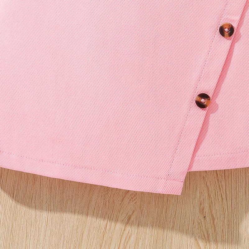 Children's Clothing Summer 4-7Y Short-sleeved New Square Neck Short-sleeved Top + Short Skirt Girls 2pcs Suit