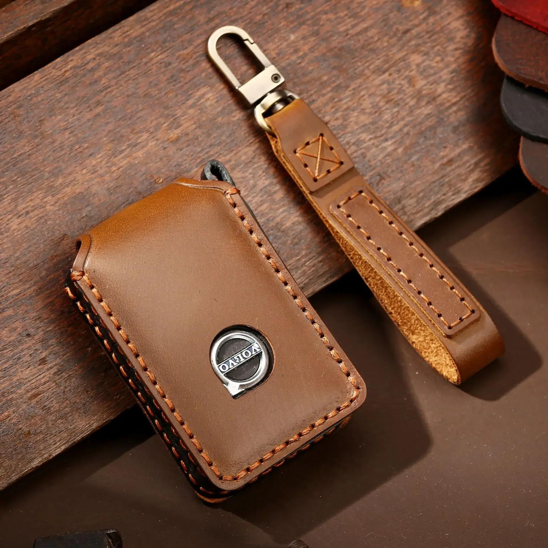 

Чехол для автомобильного ключа для Volvo Xc60 S90 Xc90 Xc40, держатель для брелока, дистанционный кожаный чехол, ручная работа, бесплатное количество ключей по индивидуальному заказу коричневый