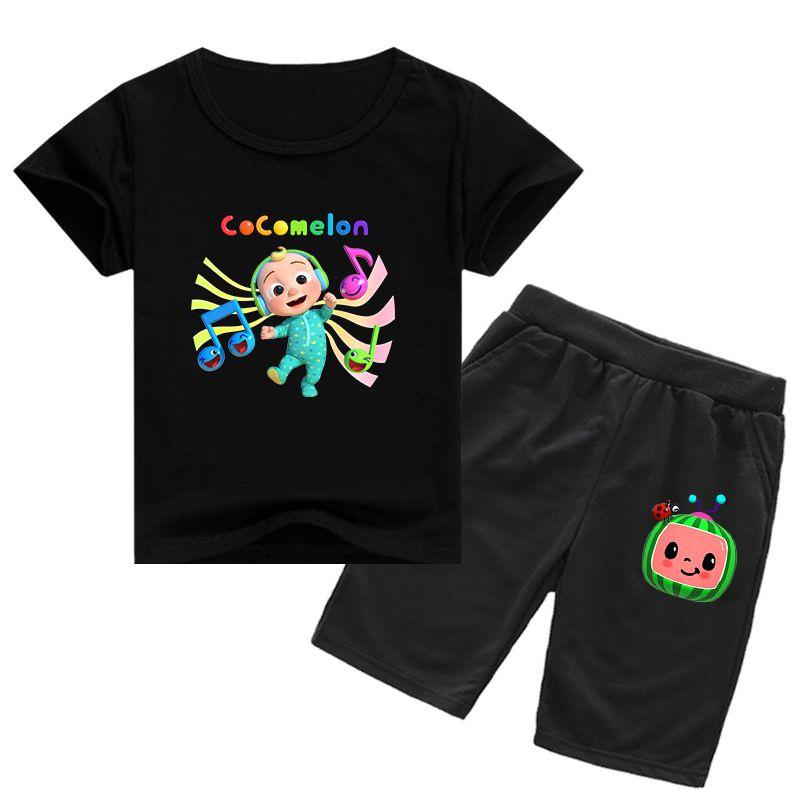 

Short Sleeve Kids Tshirt Shorts Boys Girls 2pcs Tops Pants Set Casual 100cm чёрный