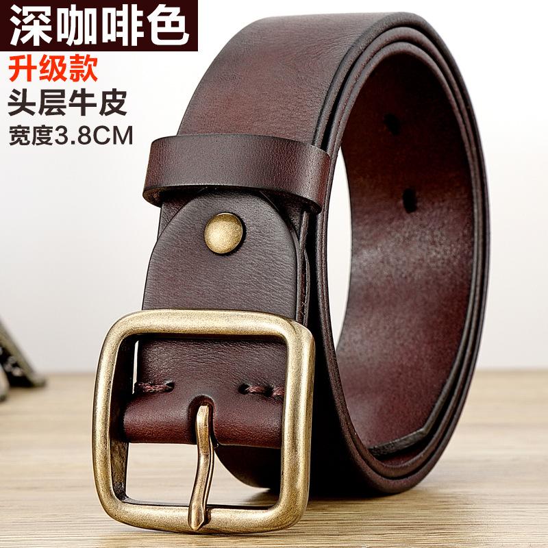 Belt Men'S Genuine Leather Ancient Copper Buckle Retro Knock Bag Head Layer Real Cowhide Belt Japanese Buckle Handmade Smooth Edge Vegetable Tanned