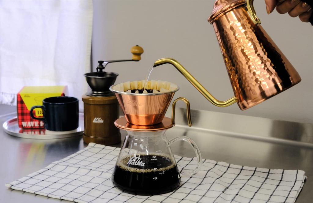 Kalita Wave Series Coffee Dripper, Copper, Made In Japan, Serves 2-4, TSUBAME & Kalita WDC-185 #05099