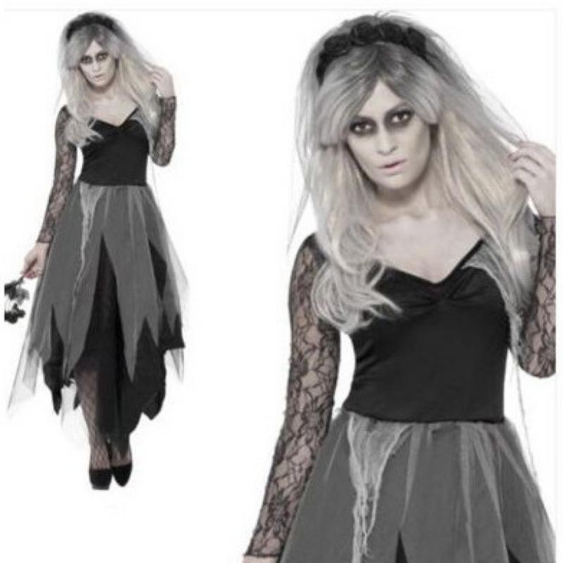 Halloween Adult Black and White Fallen Angel Costume Vampire Demon Party Masquerade Female Performance Costume