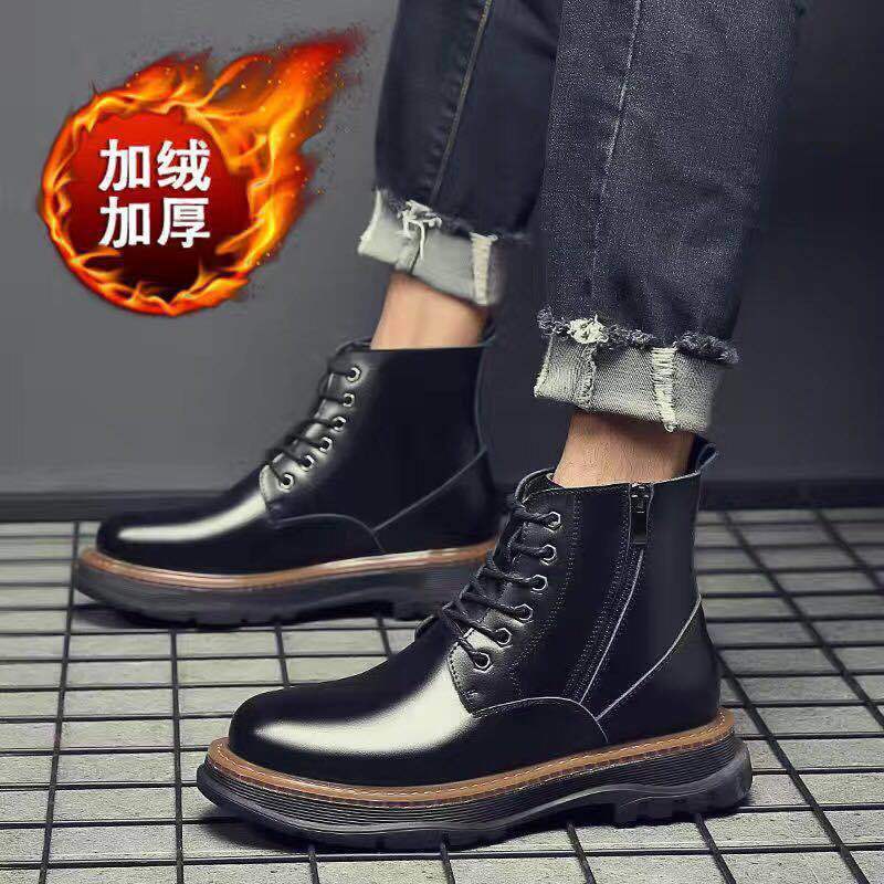 

New men s Martin boots first layer cowhide casual large size shoes British high-top outdoor work velvet warm 44