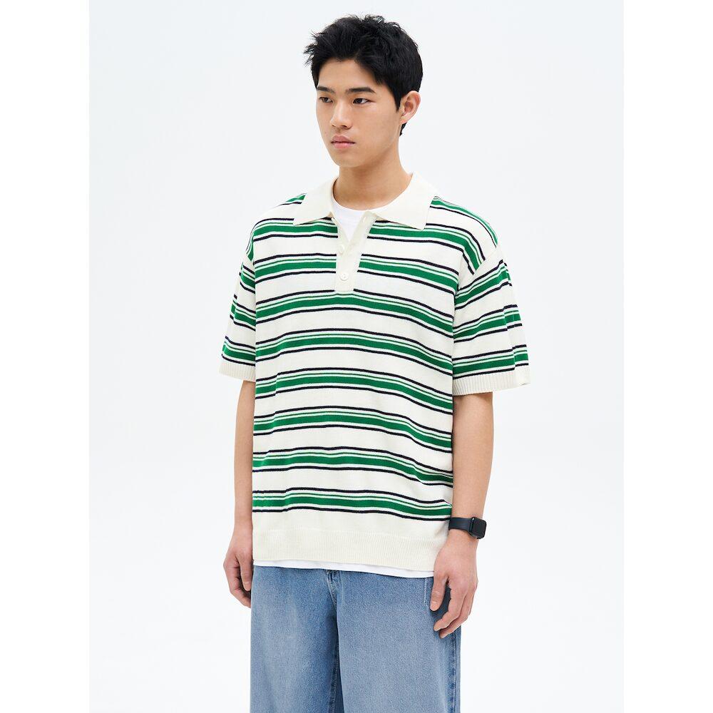 8Seconds Multi-Stripe Collared Short Sleeve Knit Green Green/Xxl