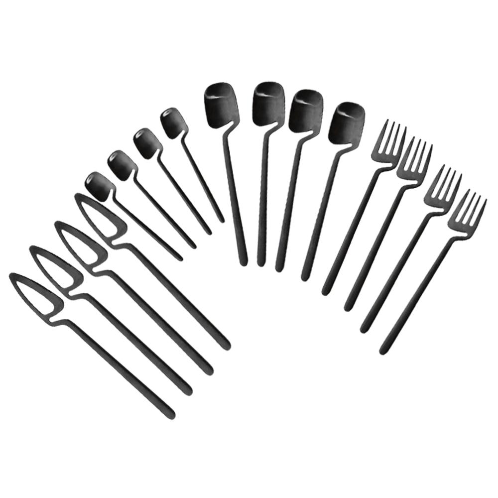 16Pcs Black Cutlery Set Knives Dessert Forks Spoons Dinnerware Set 304 Stainless Steel Tableware Set Home Kitchen Silverware Set