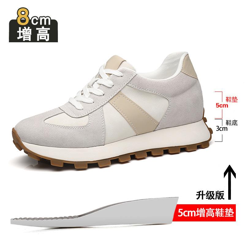 Inner Height Increase 8cm Board Shoes Men's Breathable Sports and Leisure Shoes Low Heel Real Cowhide Invisible Height Increase Dad Shoes Men