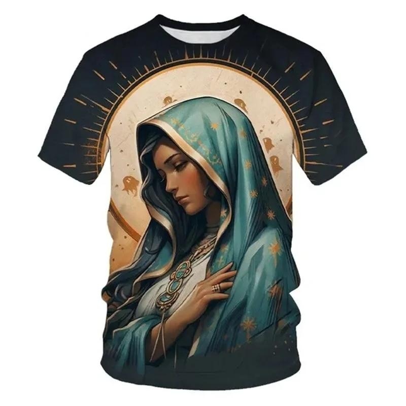Summer Virgin Mary 3D Print T-Shirts Streetwear Men FashionCasual Oversized O-Neck Short Sleeved T Shirt Tees Tops Clothing