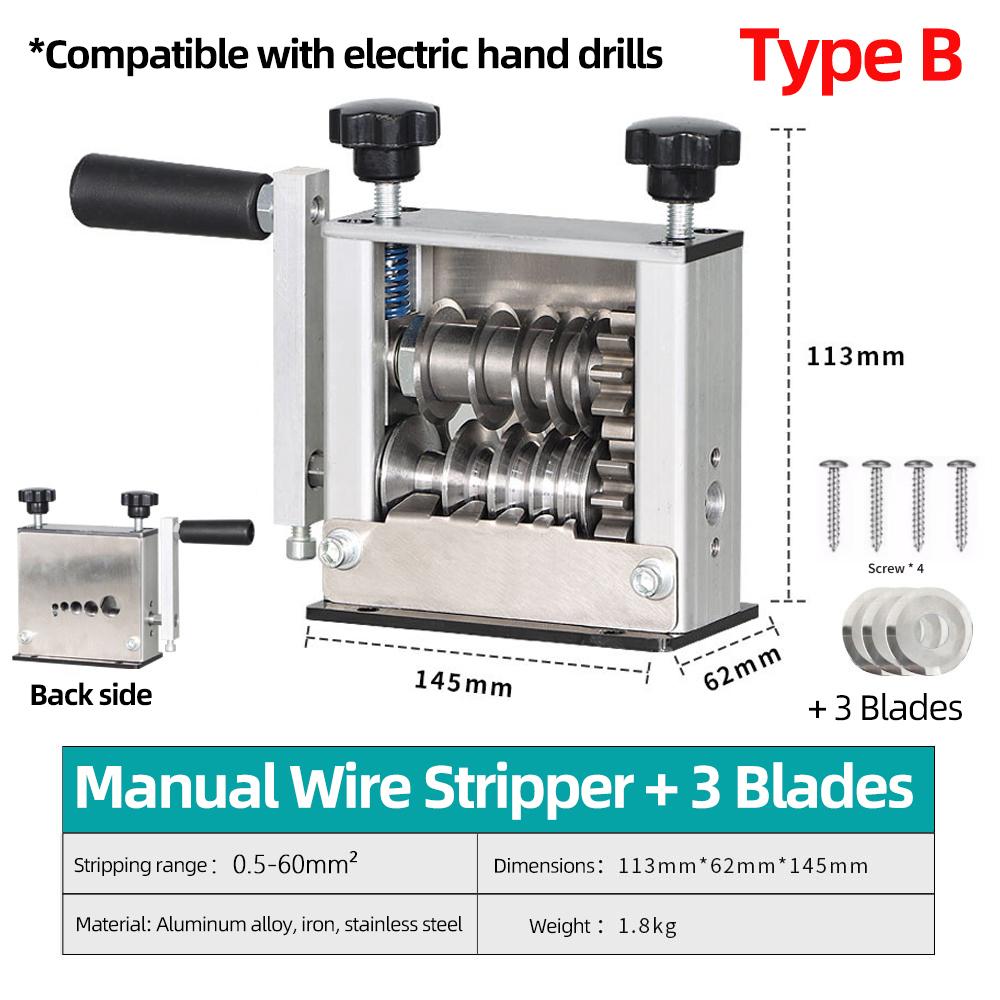 Double Drive Wire Stripping Machine 0.5-70mm² Cable Peeler Hand Cranked Wire Stripper Wire Peeling Tool for Copper Aluminum Wire