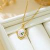 French Retro Enamel Imitation Pearl Pendant Necklace for Women