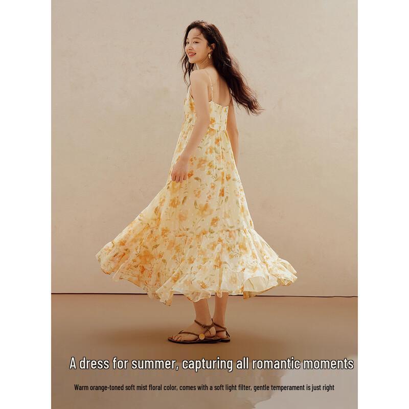 INMAN Women's Floral V-Neck A-Line Maxi Dress