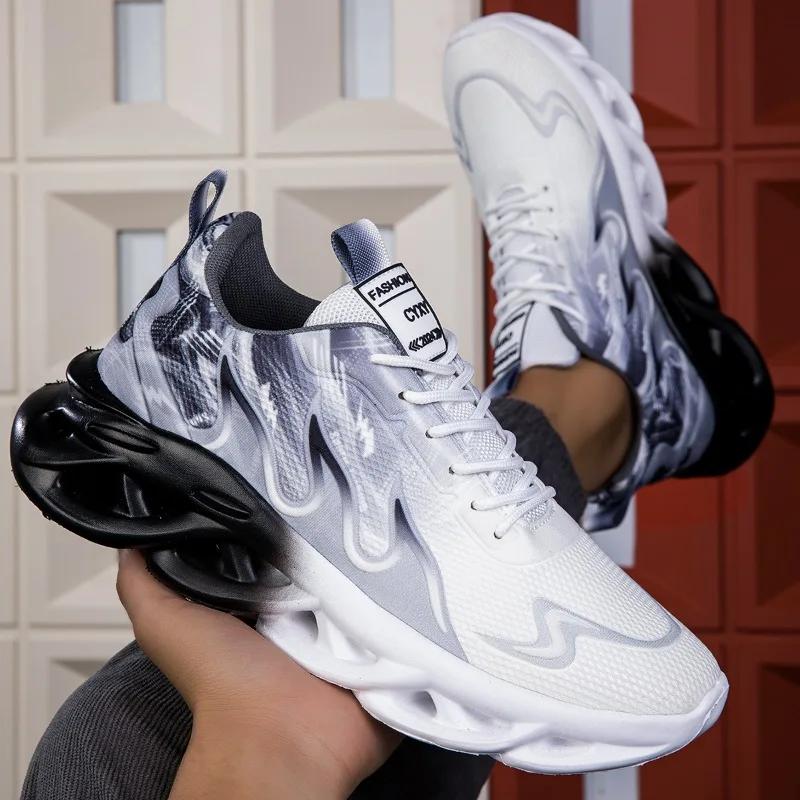 Men's Casual Sports Shoes Breathable Lightweight Flame Print Sports Shoes Summer Outdoor Tennis Running Hiking Shoes for Men