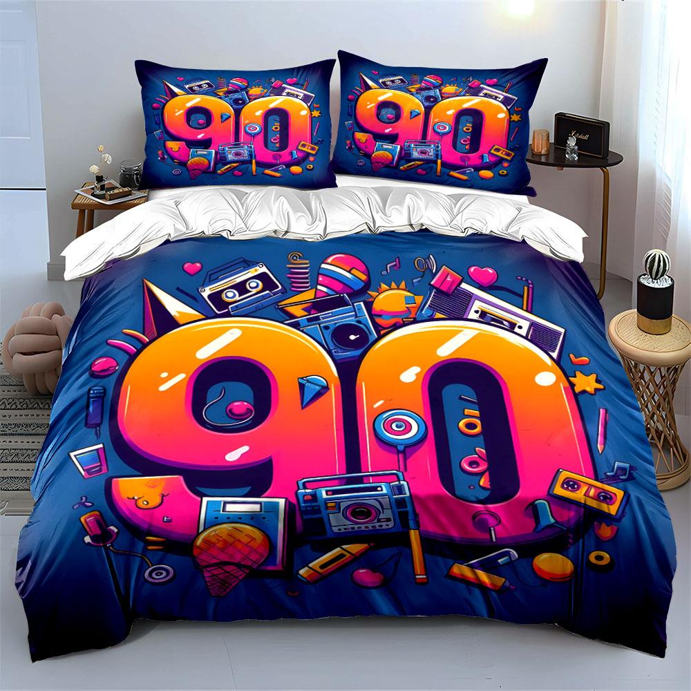 Retro 90S Design Decor Set Soft Comfortable Duvet Cover Bedding Set Included 1*Duvet Cover & 2*Pillowcases, Gift