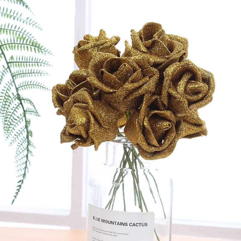 PE Gold Powder Artificial Roses for DIY Bouquets - Valentine's Day, Weddings, Flower Shops
