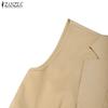 ZANZEA Womens Casual Turn Down Collar Loose Sleeveless Wide Leg Jumpsuits