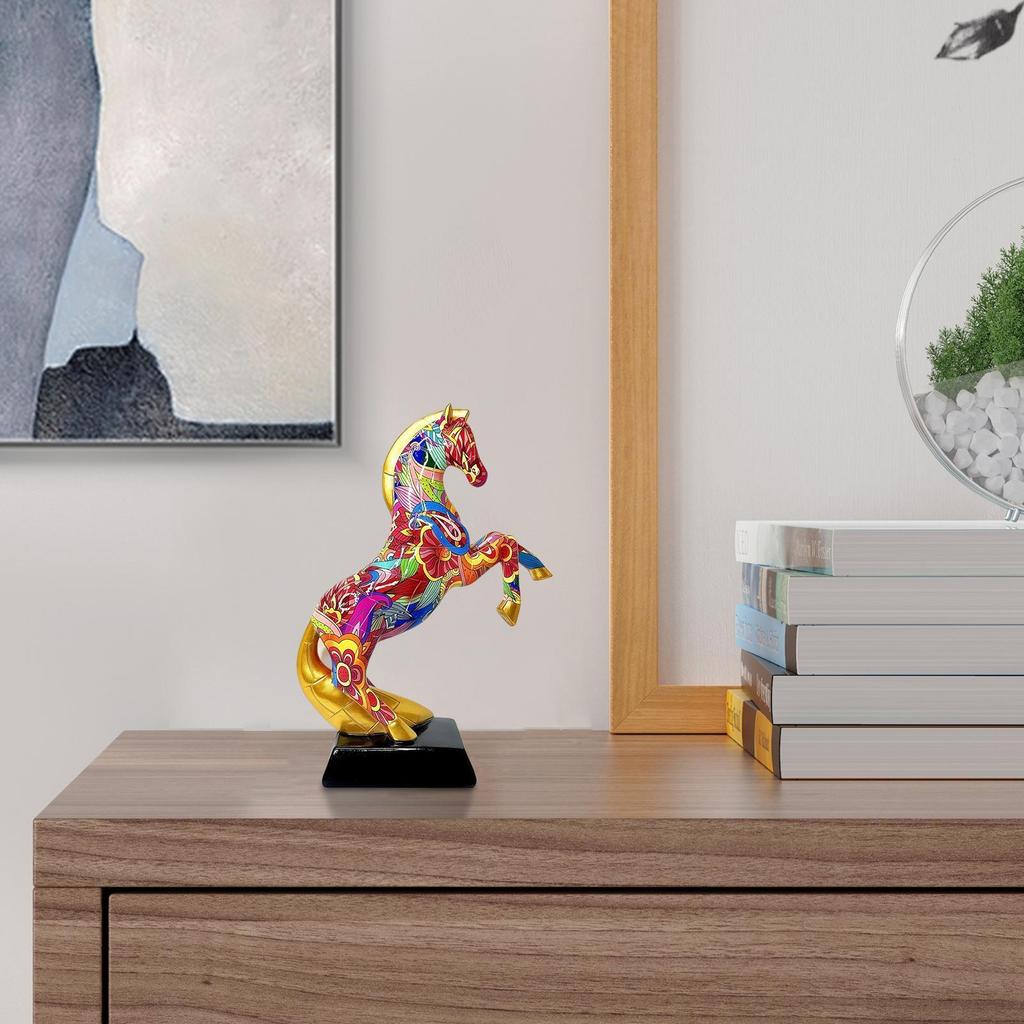 Standing Horse Figurine Resin Graffiti Animal Table Ornament Graffiti Animal Horse Statue For Living Room Table Shelf Lockers