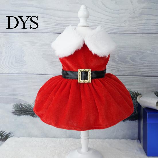 Washable Puppy Outfit for Maltese Christmas Velvet Dog Dress, Red Festive Dress with Fleece Collar, Cute Sleeveless Clothing Small Pets Cozy