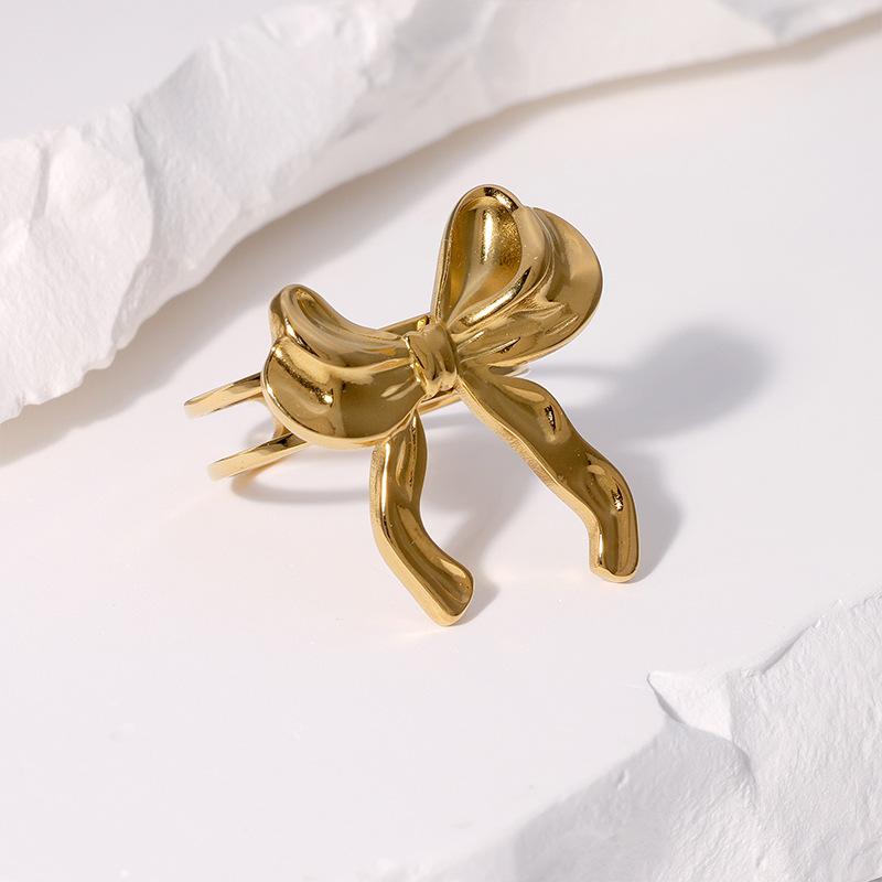 Fashion New Stainless Steel Rings Women Bowknot Open Adjustable Rings Exquisite Non-Fading Banquet Party Daily Wear Jewelry Gift