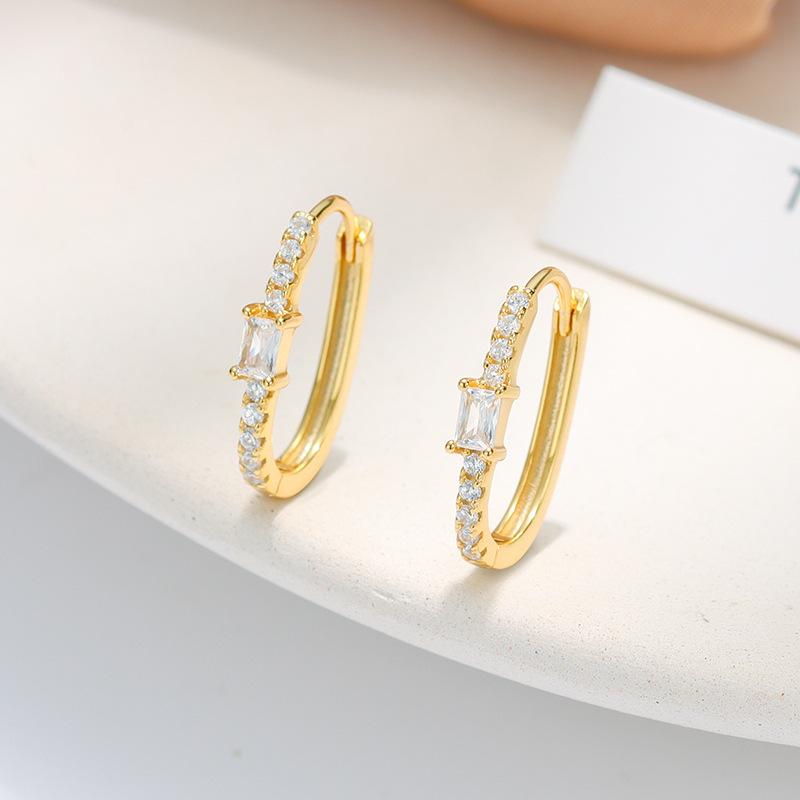 Women's 925 Sterling Silver U-Shaped Earrings with Inlaid Zircon Korean Minimalist Light Luxury 18K Gold Plated Fashion Jewelry