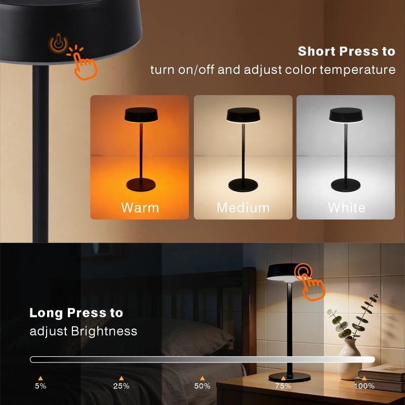 Nowa Rechargeable Desk Table Lamp do Sypialni i na Kemping, Podwójne Tryby Ładowania, 3 Temperatury Barwowe, Wodoodporna Lampka Nocna do Domu i na Zewnątrz