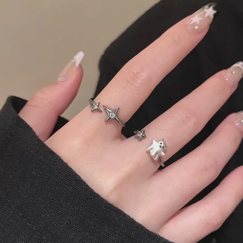 Adorable Ghost Star Open Ring: Unique Cute Cartoon Design for Index Finger
