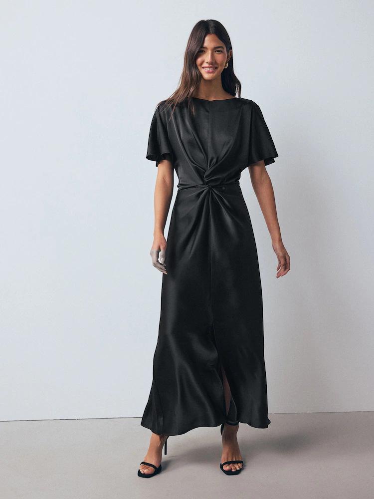 

2025 European & American Style Women s Long Round Neck Waist-Cinching Dress Medium чёрный