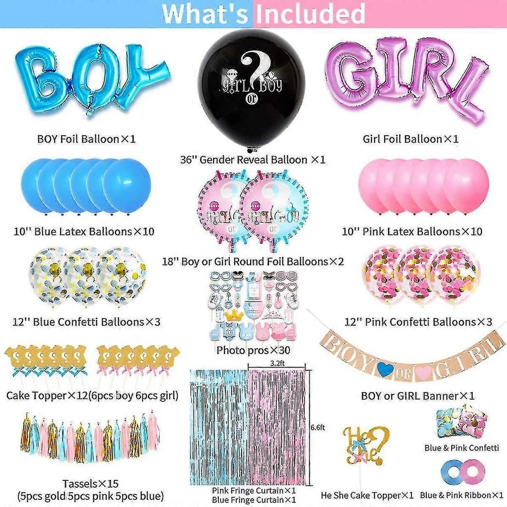 Gender Reveal Party Supplies 105 Pieces Baby Gender Reveal Decorations Kit With 36'' Gender Reveal Balloon, P