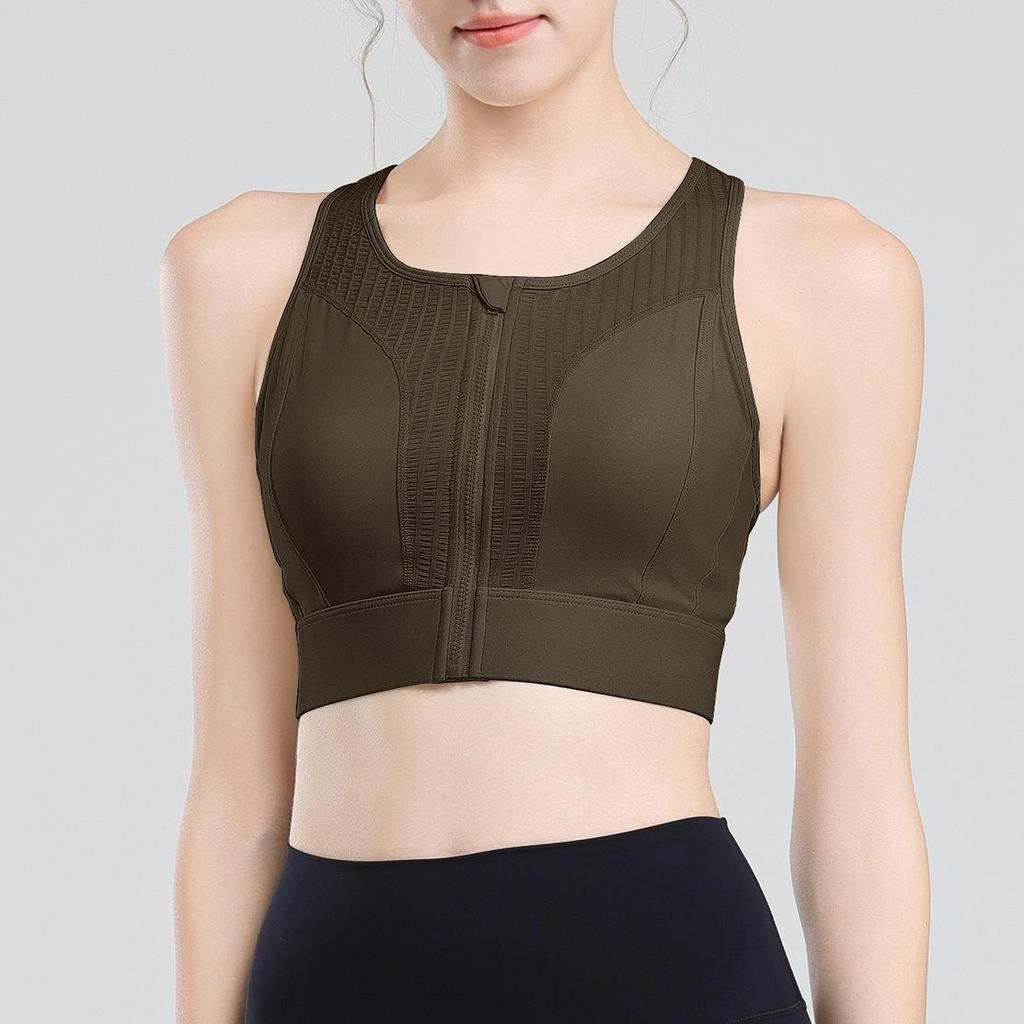 High-Intensity Quick-Dry Front Zip Sports Bra - Shockproof, Beauty Back Design for Women's Running & Yoga.