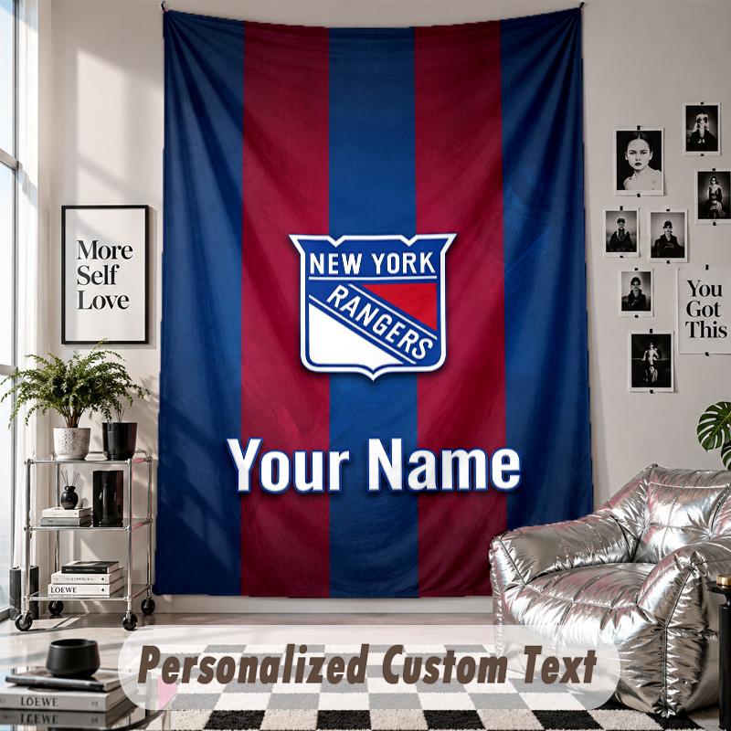 Wall Hanging Tapestry With Custom Name & Text, New York Rangers Decorative Tapestry For Bedroom