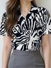 Gentle blue floral printed shirt for women, short-sleeve loose lapel design, niche vacation style top