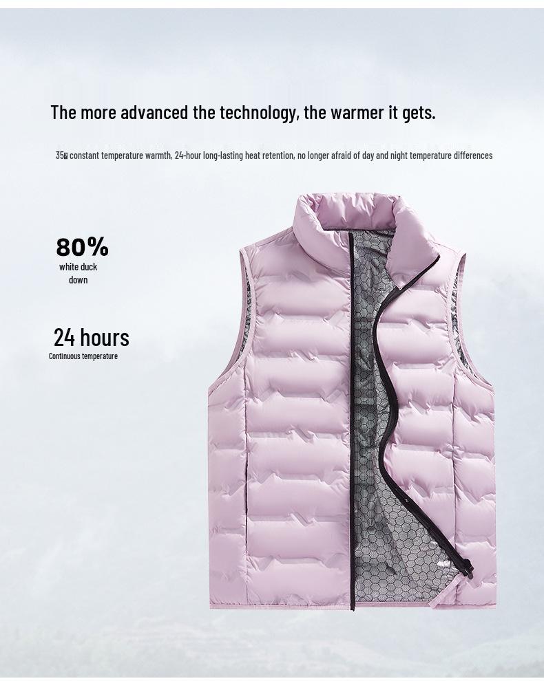 Unisex Large 80% White Duck Down Graphene Vest - Autumn/Winter 2024 Style, Warm Outerwear Gilet