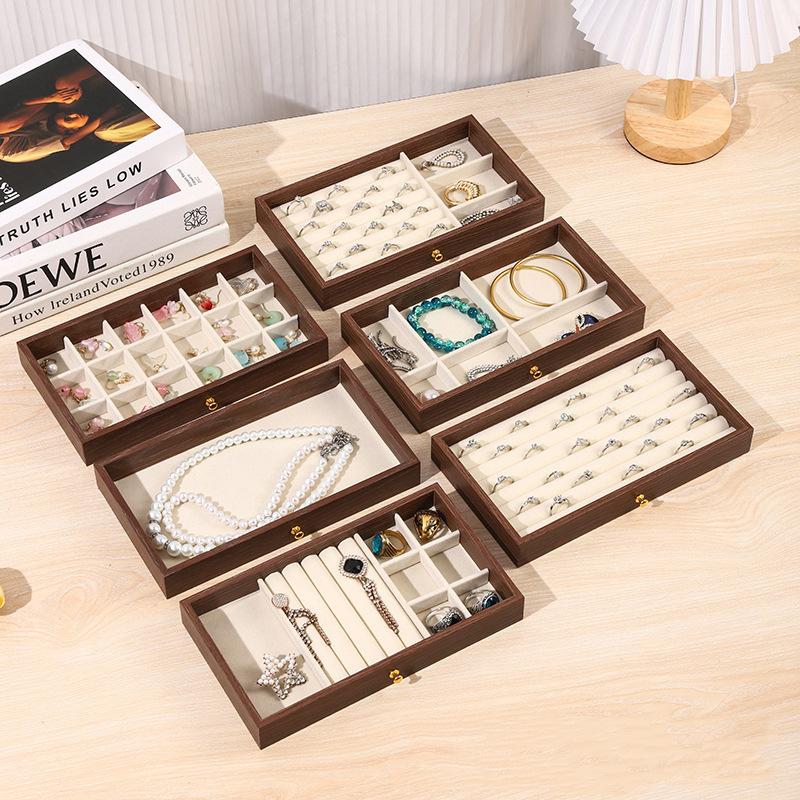 New Walnut Pattern Three-layer Drawer Jewelry Storage Box Ring Earrings Earrings Necklace Bracelet Jewelry Storage Box