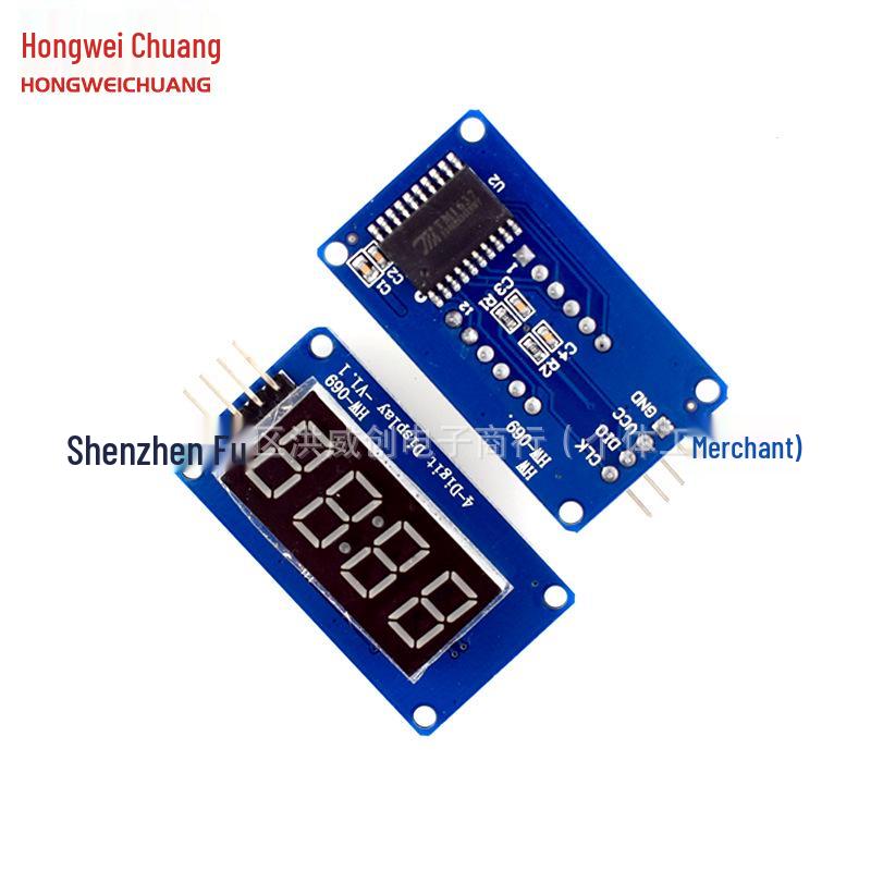 TM1637 LED Display Module: 4-Digit, Adjustable Brightness, Clock Point.