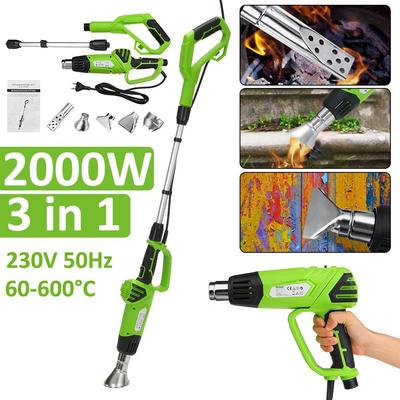 2000W 3-in-1 Aria Calda Fiamme Erbacce Erba Fiamma Durevole Sicuro Attrezzo da Giardino con 5 Ugelli Brucia Erbacce Elettrico Termico Erbicida