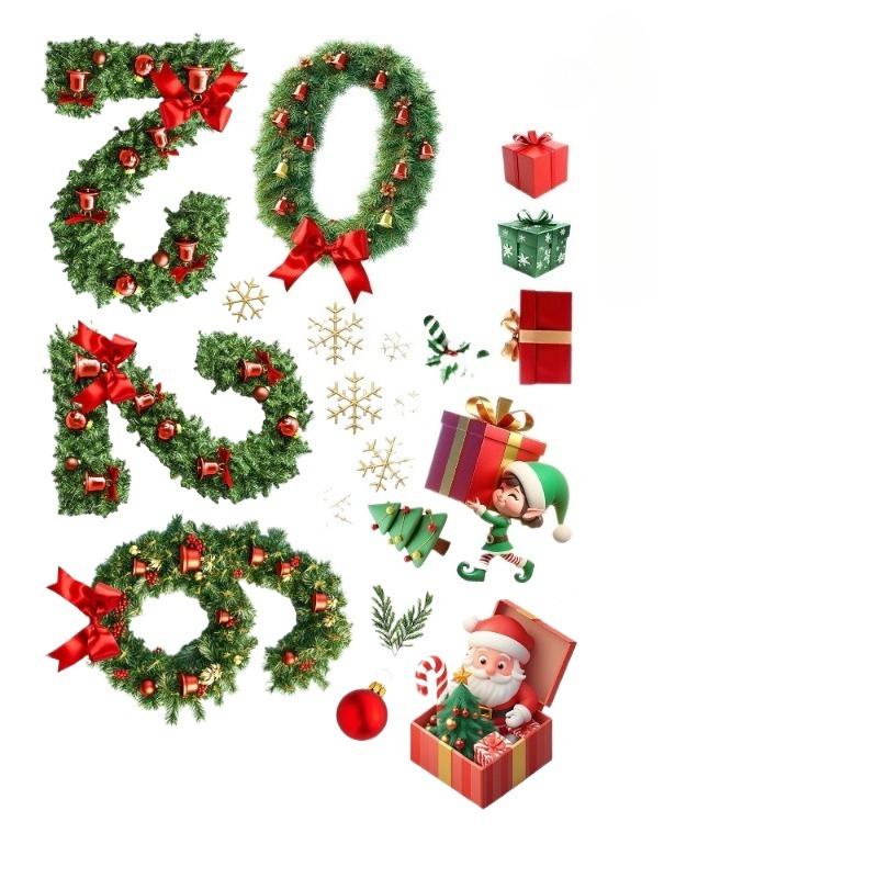 Christmas Decorations 2026 Green Pine Needle Bell Window Decal Indoor Outdoor Glass Doors Windows Electrostatic Stickers
