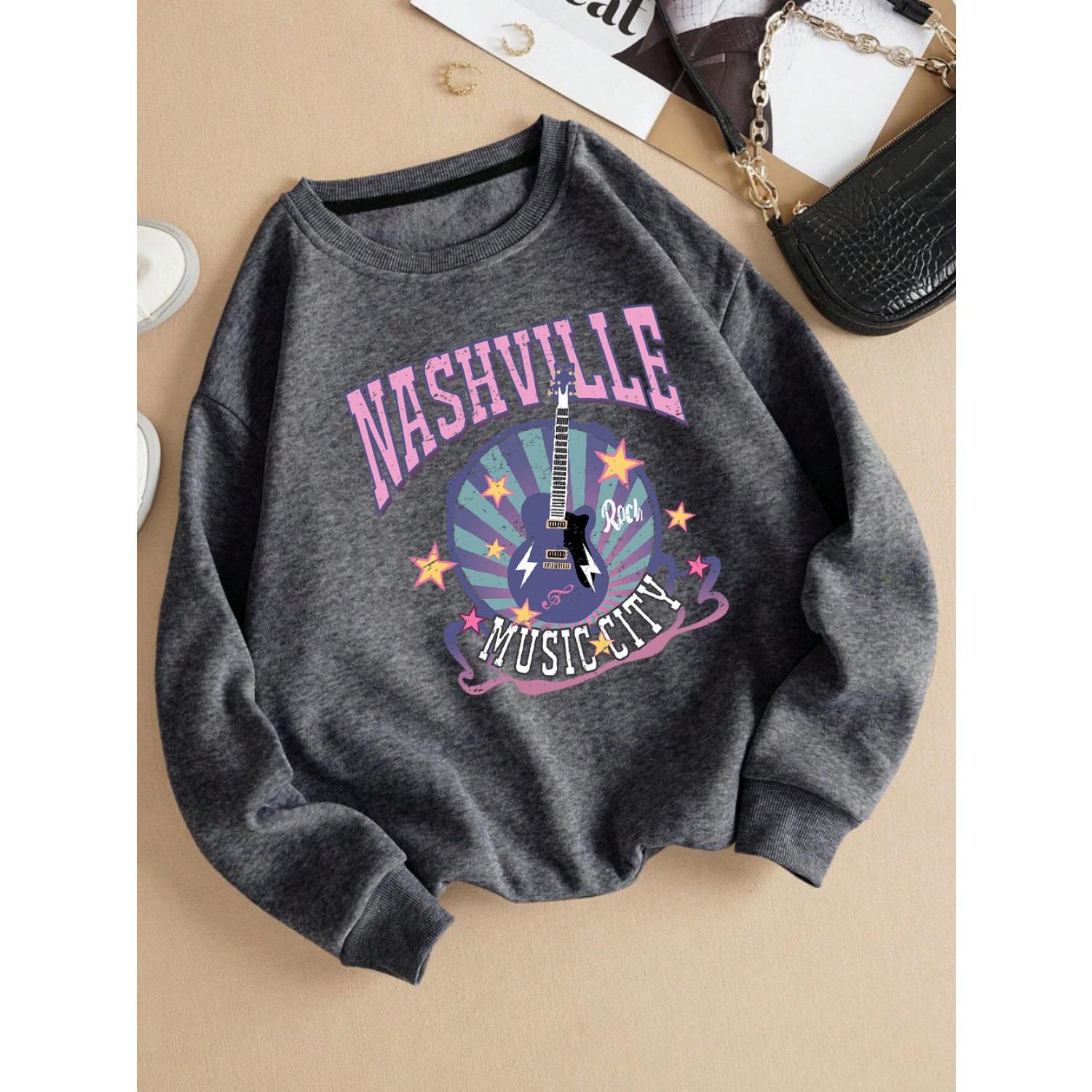 

Street Woman Pullover Nashville Music Cith Poster Printing Hoodie Crewneck Loose Fleece Soft Sweatshirt Autumn Female Clothes XL