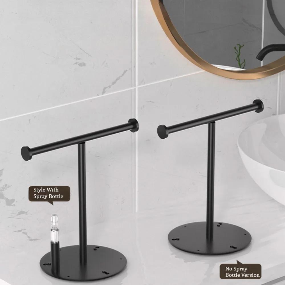 T-Shape Towels Bar Rack For Bathroom Vanity Countertop Black Carbon Steel Stable Free-Standing Towel Bar Vertical  Towel Holder