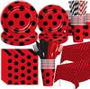Red Black Polka Dot Party Supplies Ladybug Theme Tableware Plates Cups Napkins Balloon Kids Girl Birthday Decoration Baby Shower