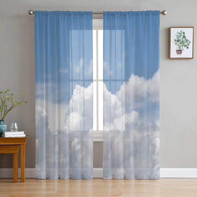 Cartoon Clouds Stars Curtain Living Room Bedroom Voile Drape Kitchen Window Tulle Curtains Home Essentials Light Filtering Made Of Polyester Treatment