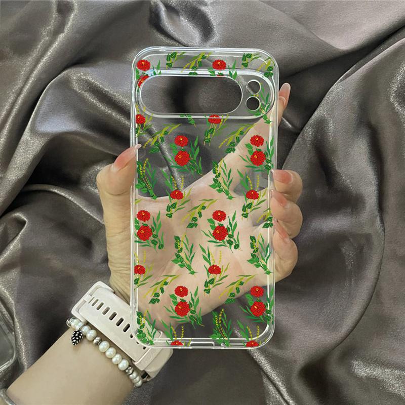 Luxury Flower Leaf Painted Clear Phone Case For Google Pixel 10 9 Pro XL 8A 8 7 Pro 8 7 6A 5G Floral Shockproof Soft Cover Coque