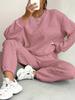 Women's Knit Sweater and Jogger Set Casual Loose Fit Cable Knit Pullover with Elastic Cuff Pants In White