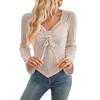 Autumn and Winter Women's Drawstring Long Sleeve Blouse Pit Stripe Short Top